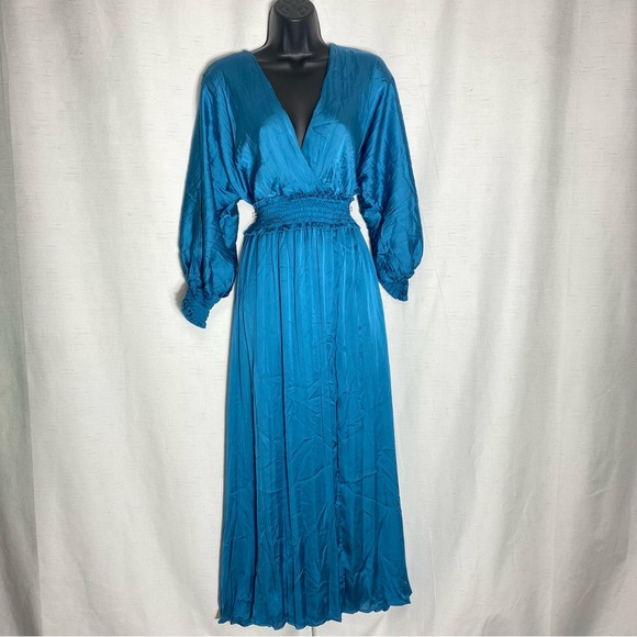 ZARA WRINKLE LOOK SATIN EFFECT MIDI DRESS Blue Steel Size M - Picture 7 of 16